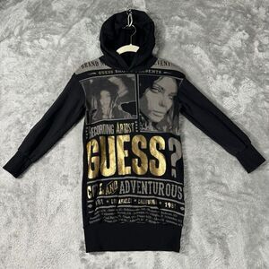 Guess Hooded Dress‎ Big Girls 8 Black Gold Y2K Retro French Terry Hoodie Tunic